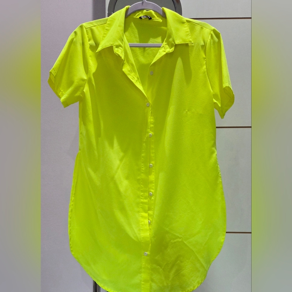 Flamingo Neon Yellow Button Down Shirt